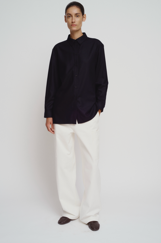 Straight long wool flannel shirt