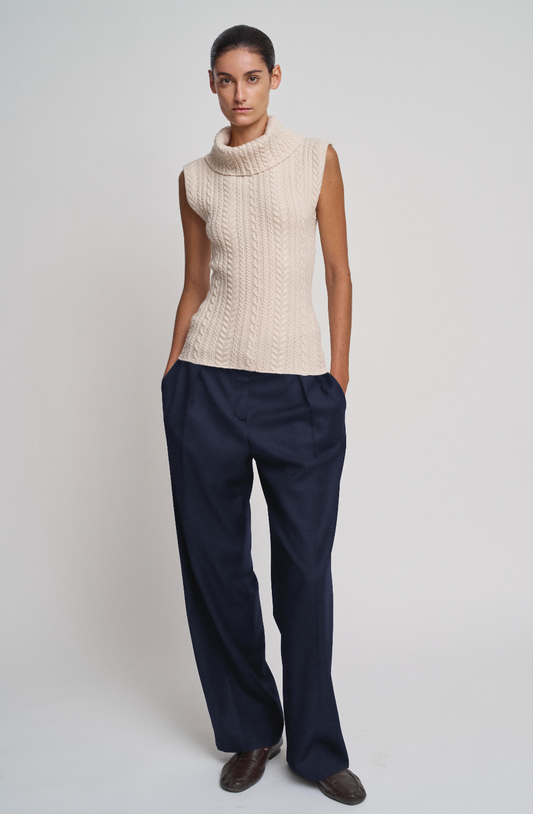 Navy blue virgin wool tailored pant