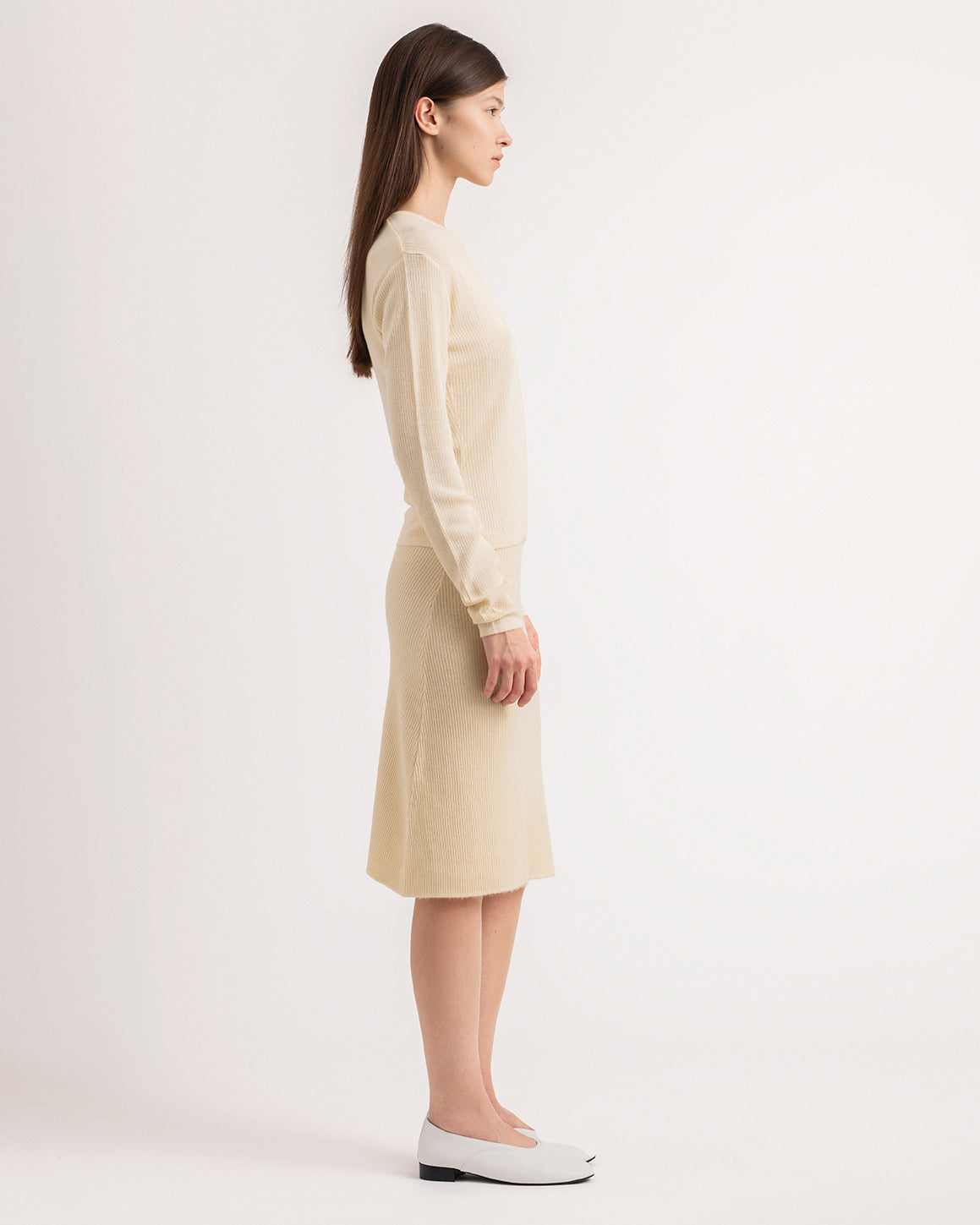 Second-skin long sleeve v-neck top in butter yellow