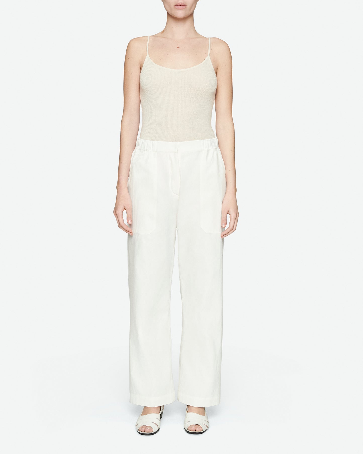 Ecru poplin herringbone cargo pants