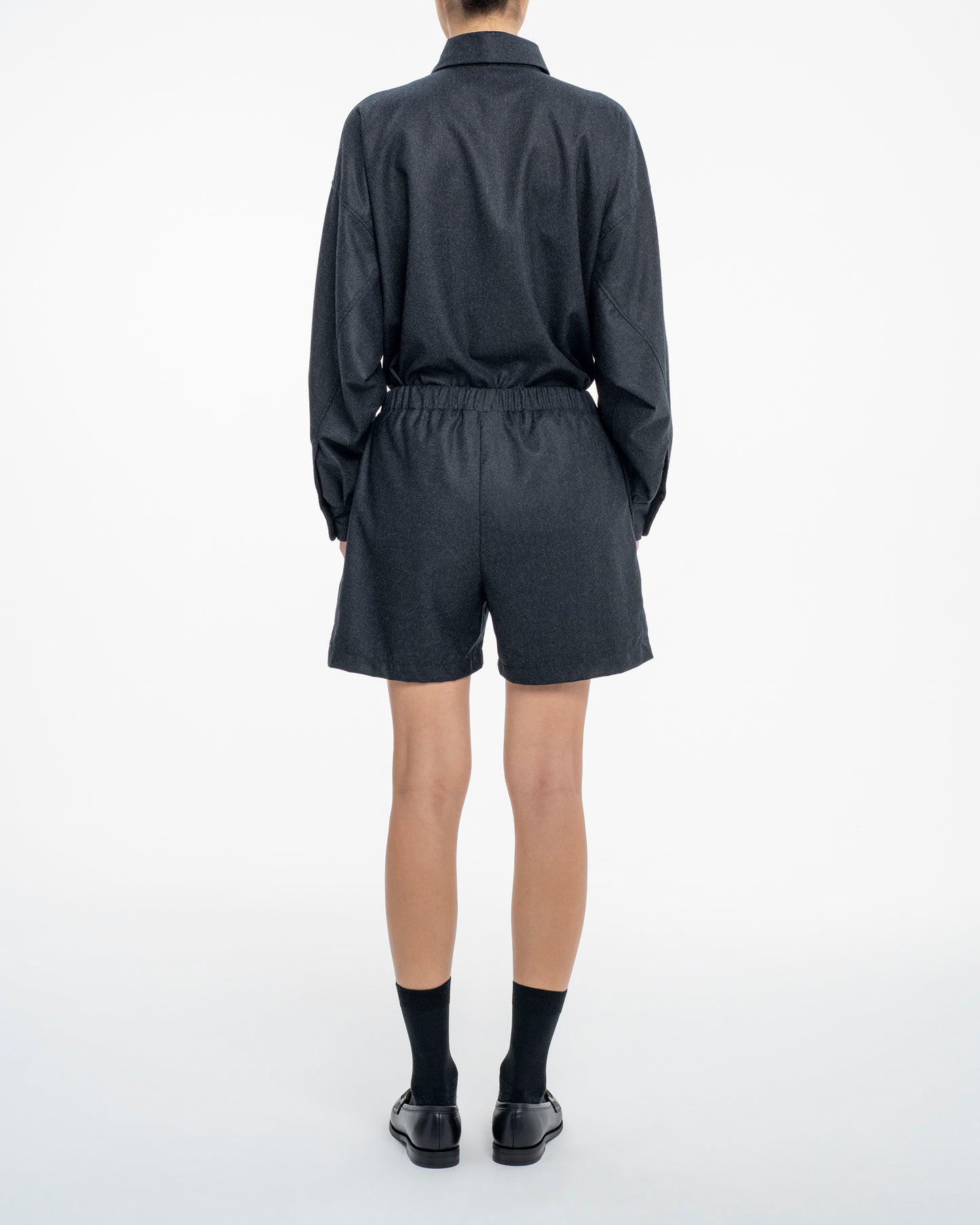 Wool Flannel Boxer Short in Dark Grey