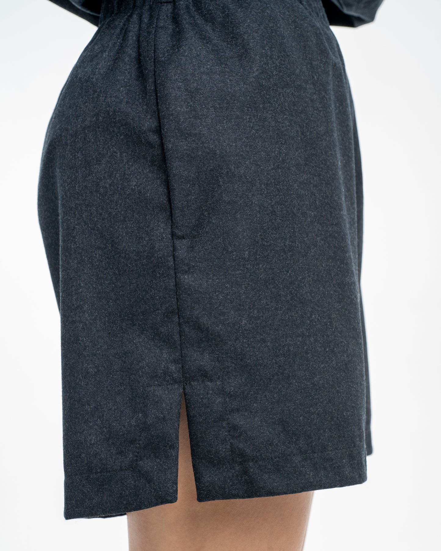 Wool Flannel Boxer Short in Dark Grey