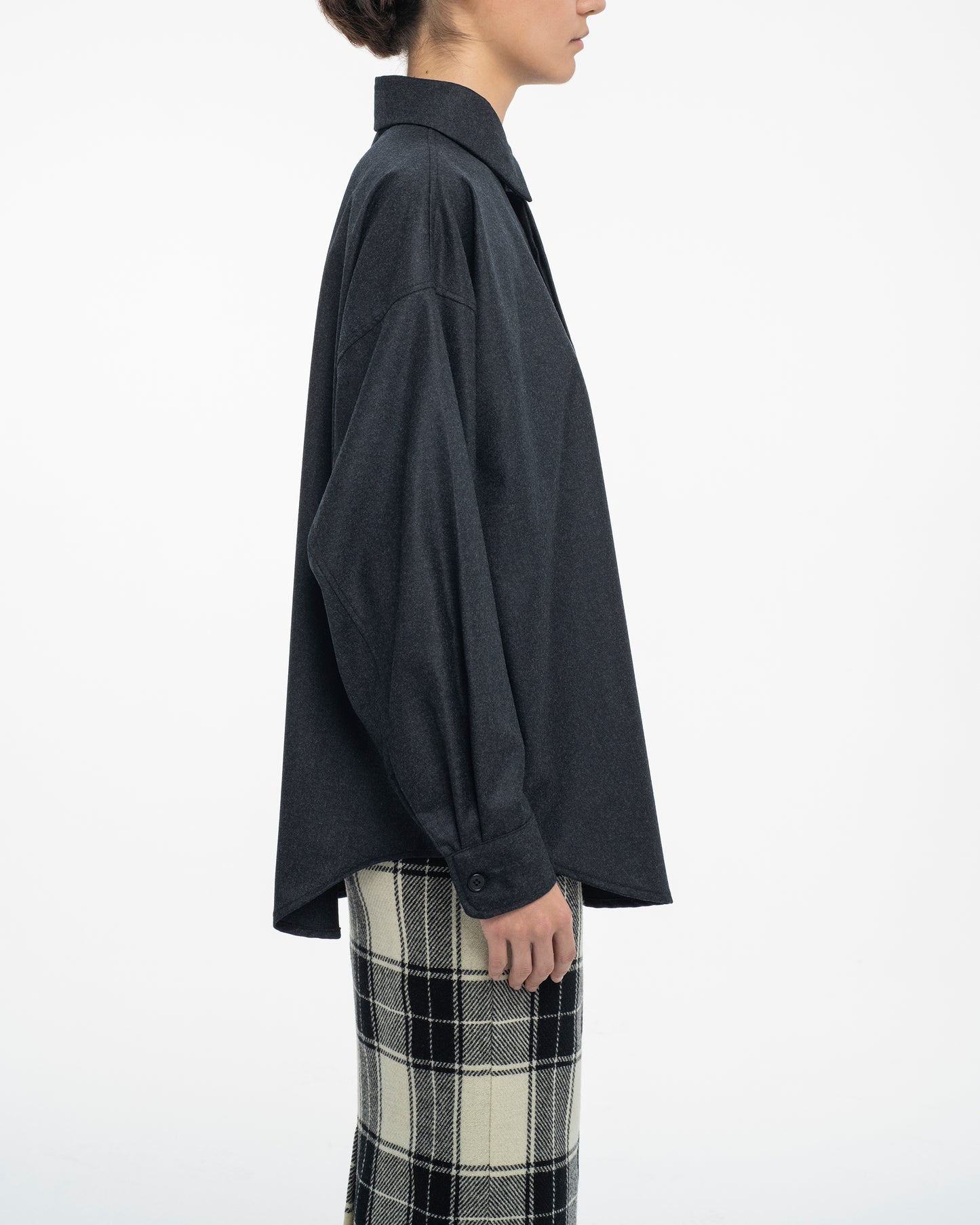 Oversized Wool Flannel Shirt in Dark Grey
