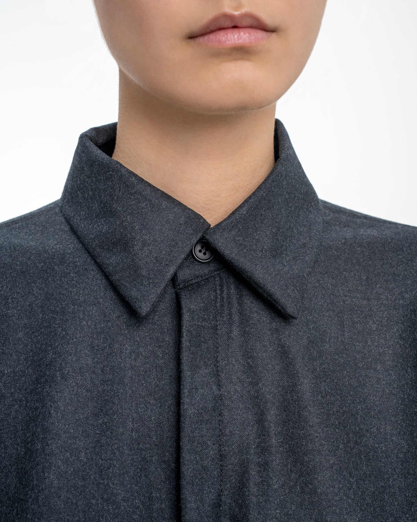 Oversized Wool Flannel Shirt in Dark Grey