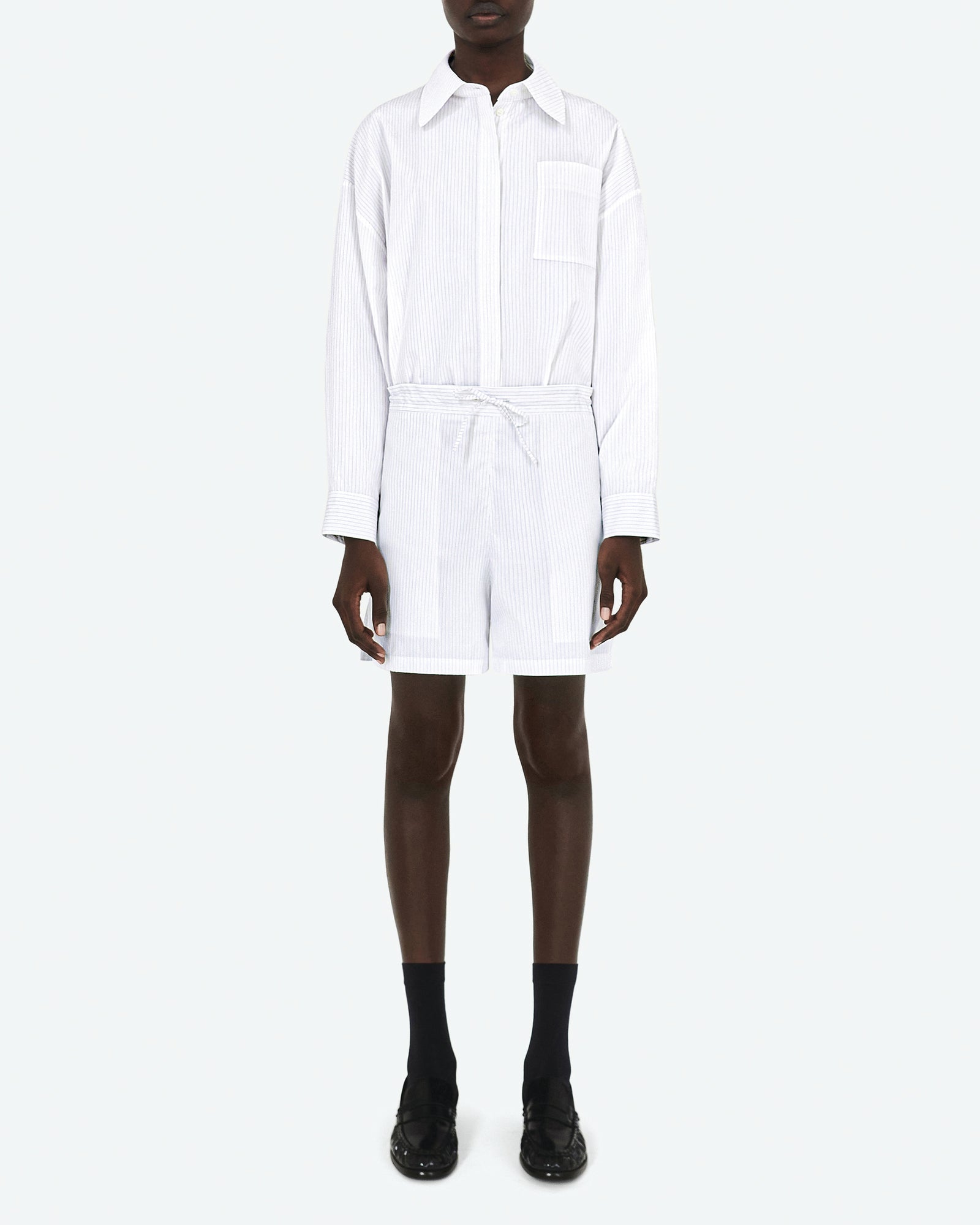 Pin Stripe Poplin Drawstring Short