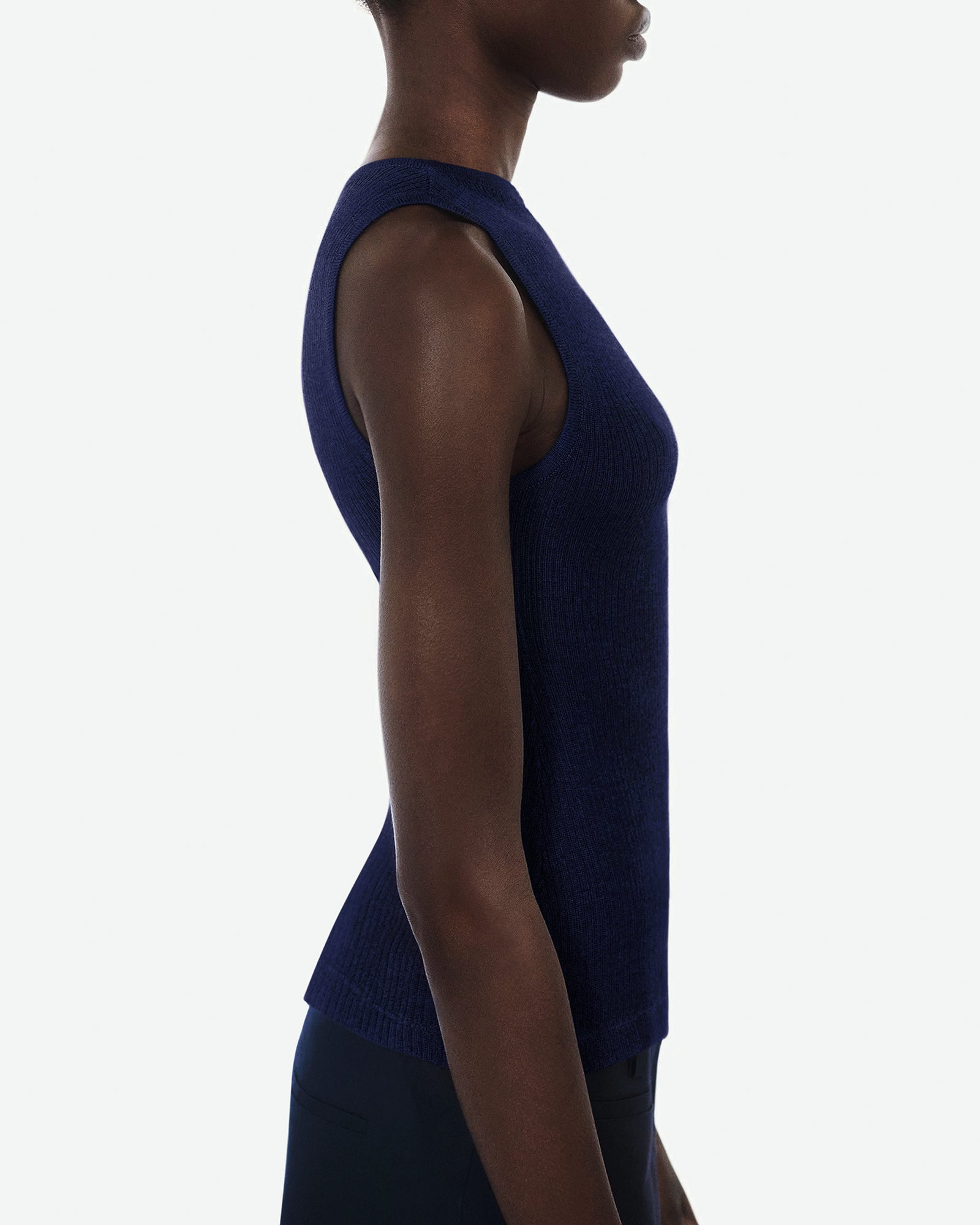 Silk and Cashmere Navy Blue Tank Top