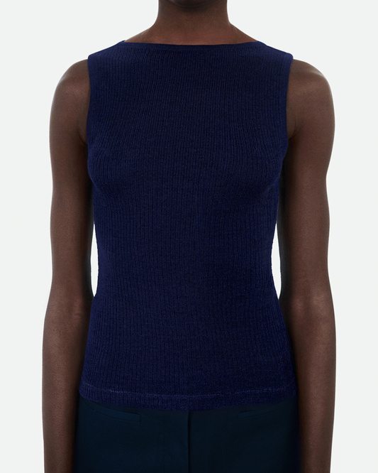 Silk and Cashmere Navy Blue Tank Top