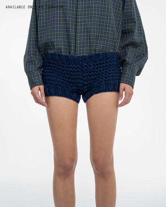 Hand-Knitted Wool Shorts with Ribbed Waist