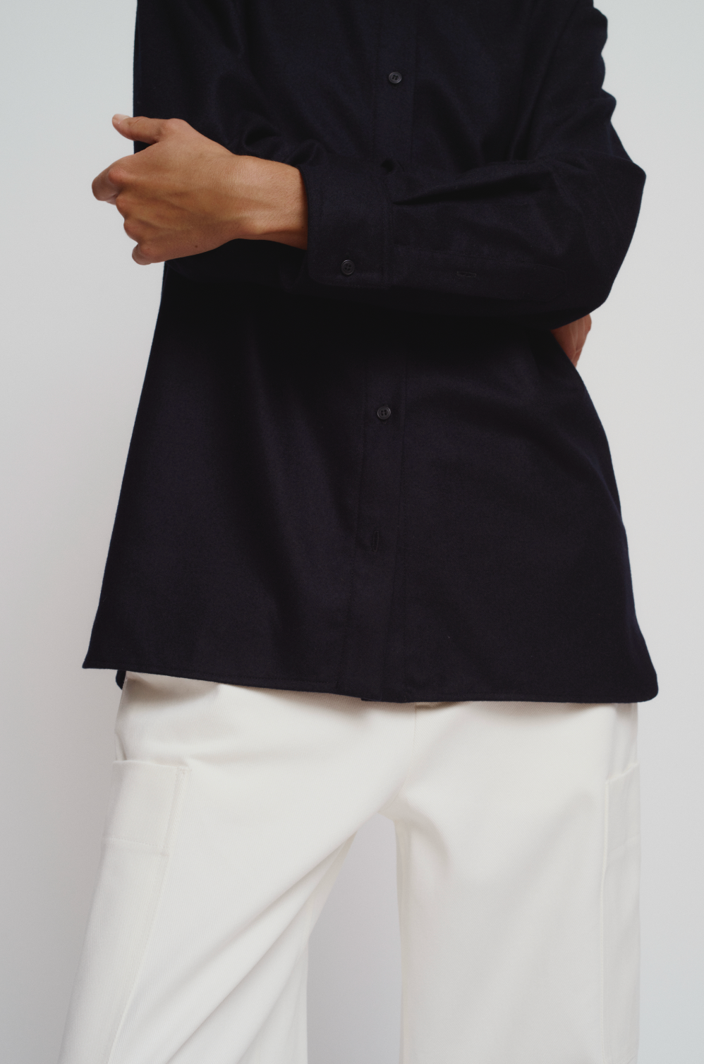 Straight long wool flannel shirt