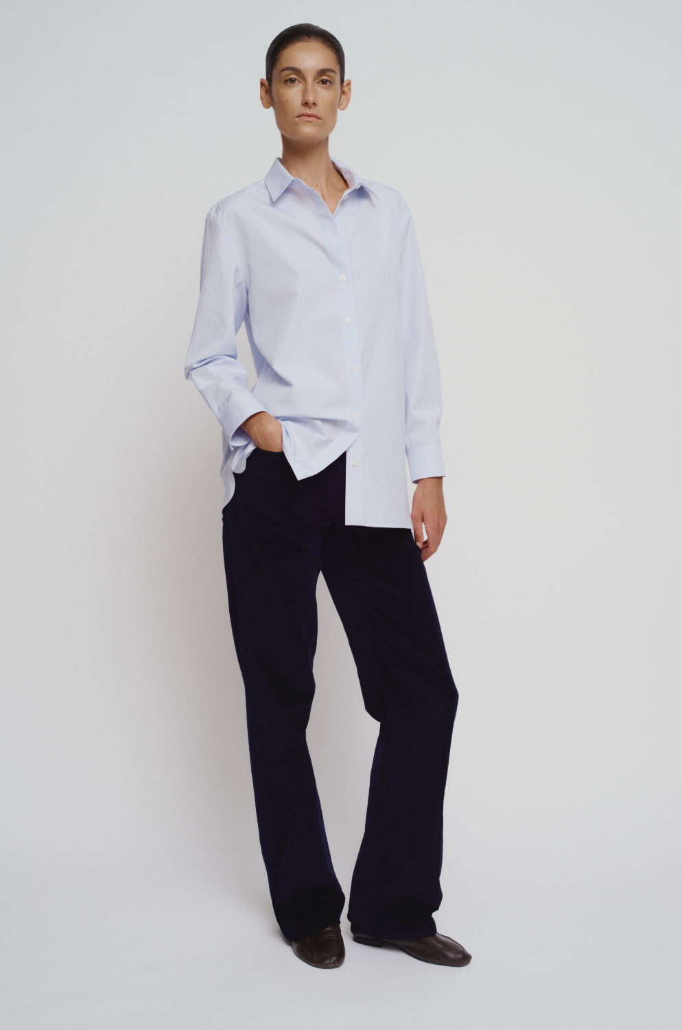 Straight long cotton shirt