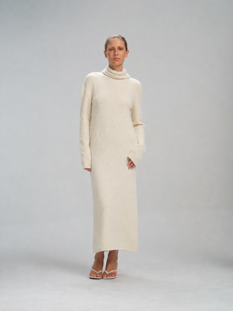 Scarves Dress Claire in Crème bouclé knit