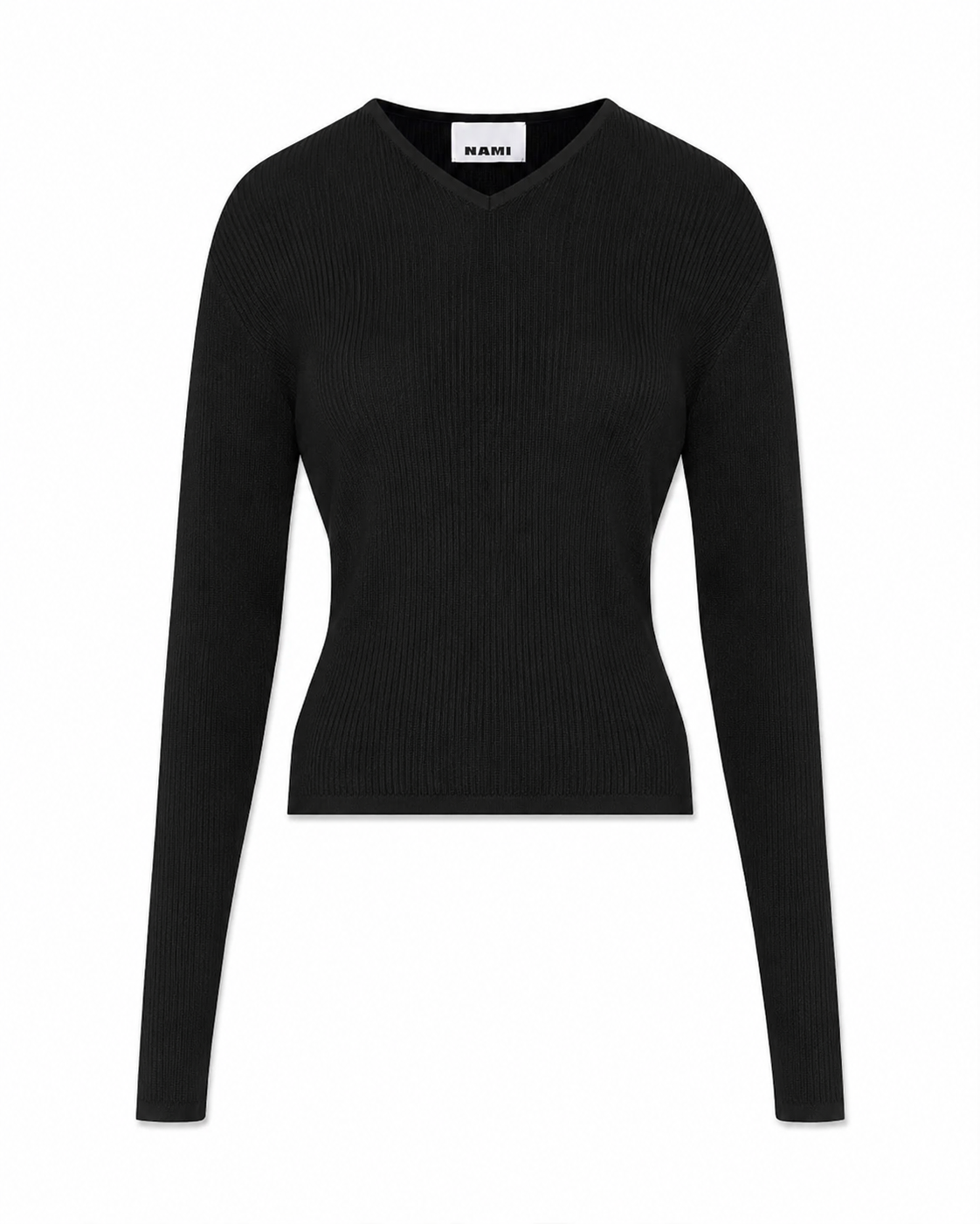 Second-skin long sleeve v-neck top in black