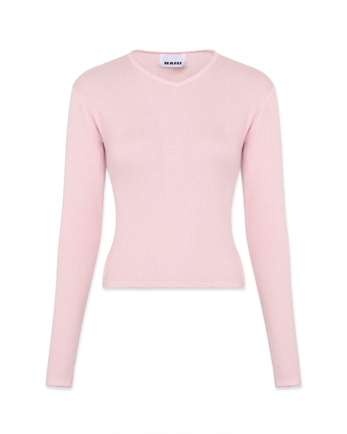 Second-skin long sleeve v-neck top in pale pink