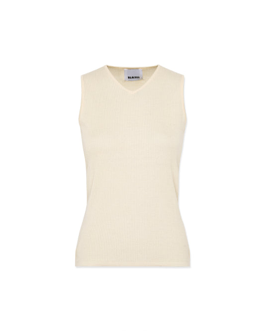 Second-skin V-neck tank top in butter yellow