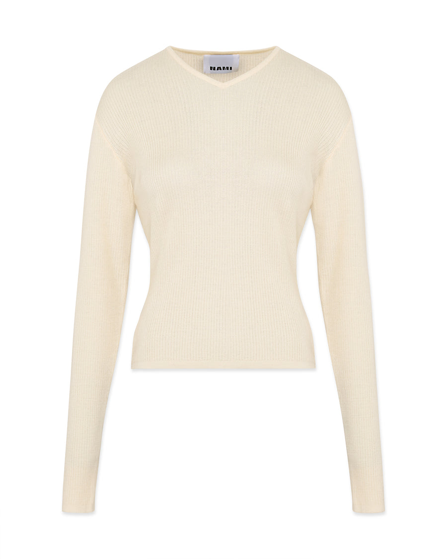 Second-skin long sleeve v-neck top in butter yellow