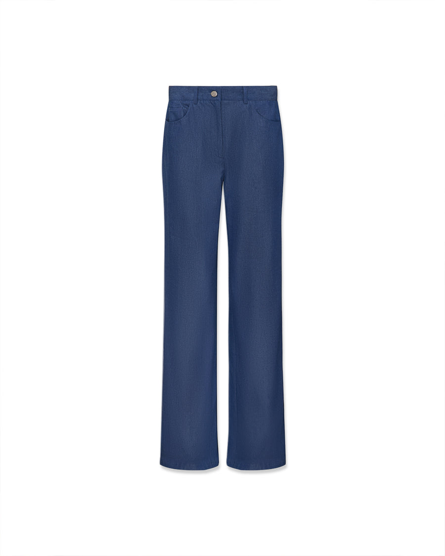 Chambray cotton five pocket pants