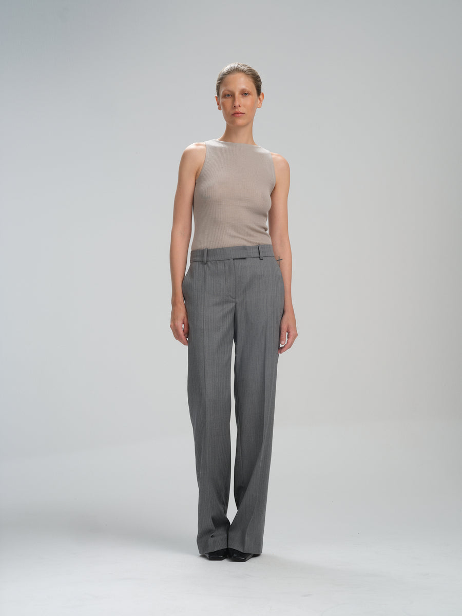 Pants Hirla in grey herringbone wool