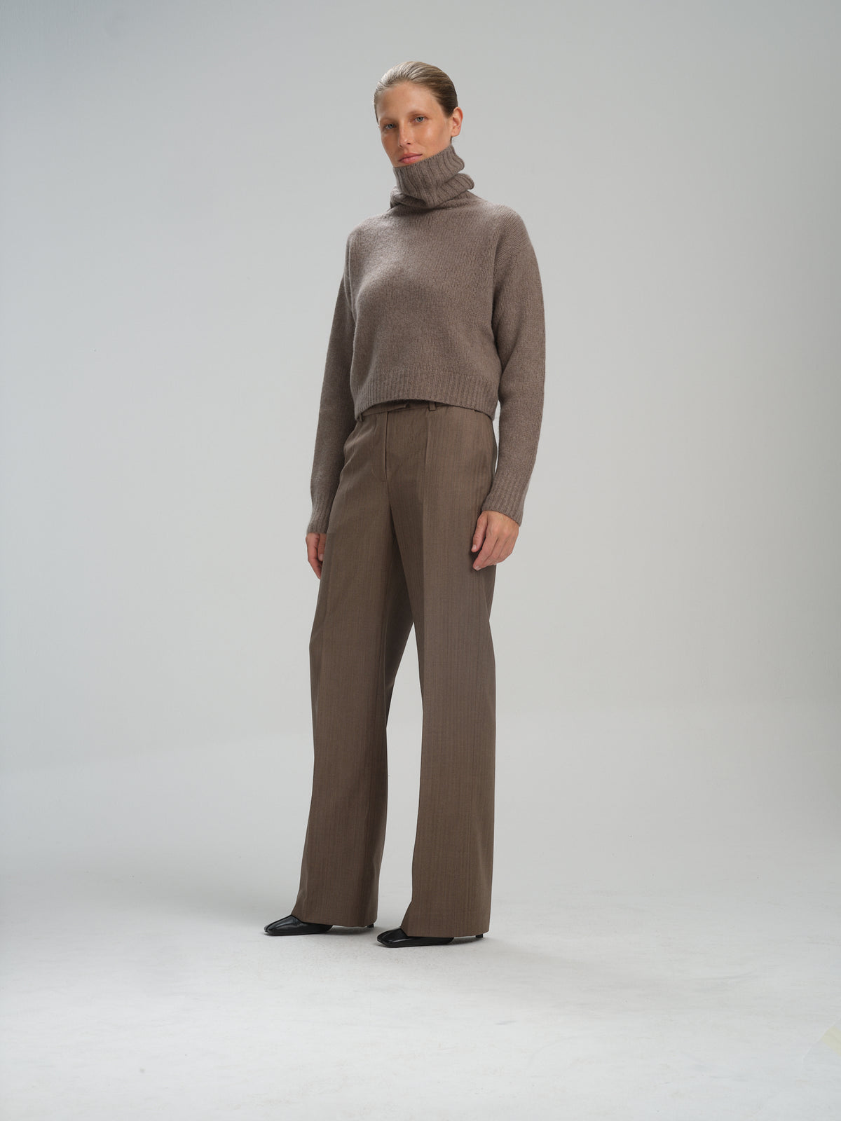 Pants Hirla in Pale Brown herringbone wool
