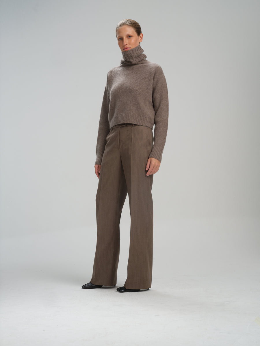 Pants Hirla in Pale Brown herringbone wool