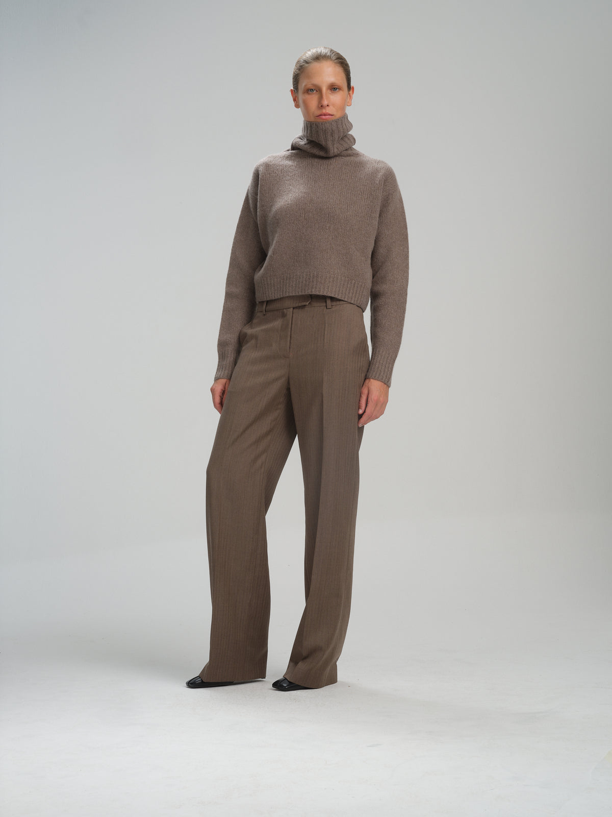 Pants Hirla in Pale Brown herringbone wool