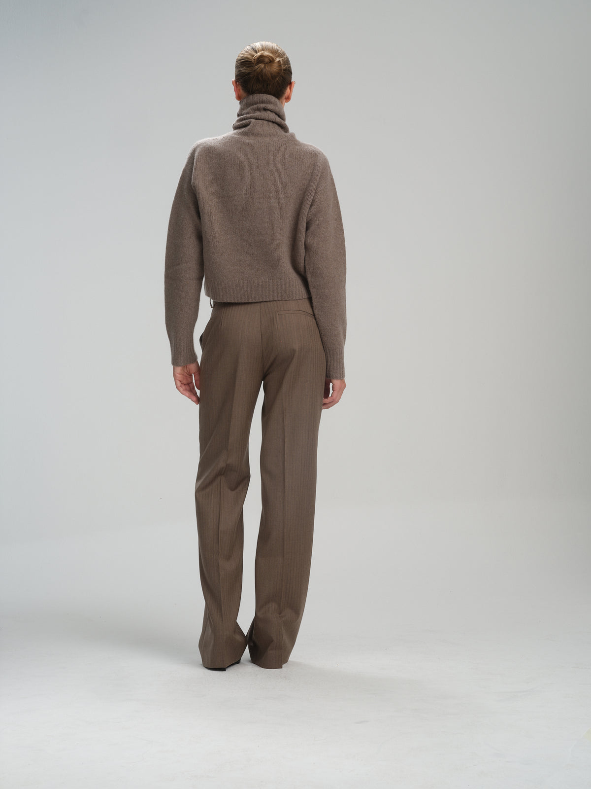 Pants Hirla in Pale Brown herringbone wool