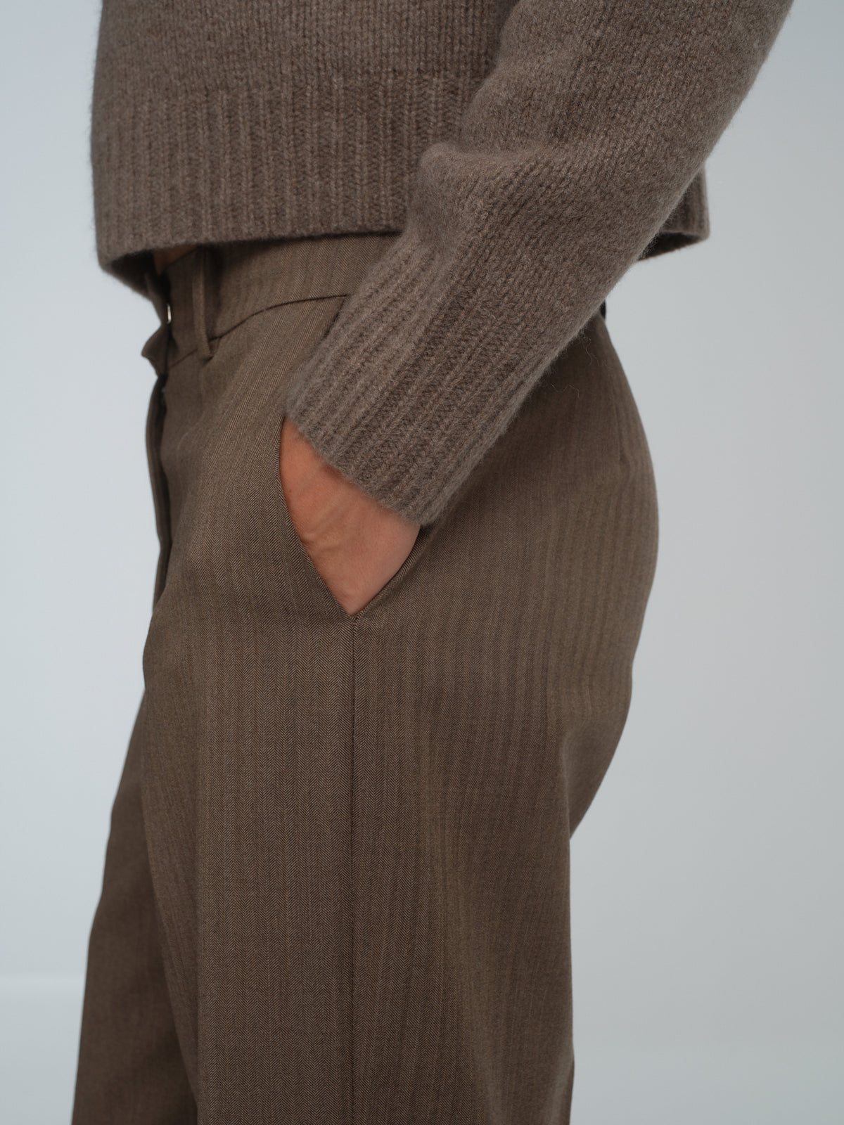 Pants Hirla in Pale Brown herringbone wool