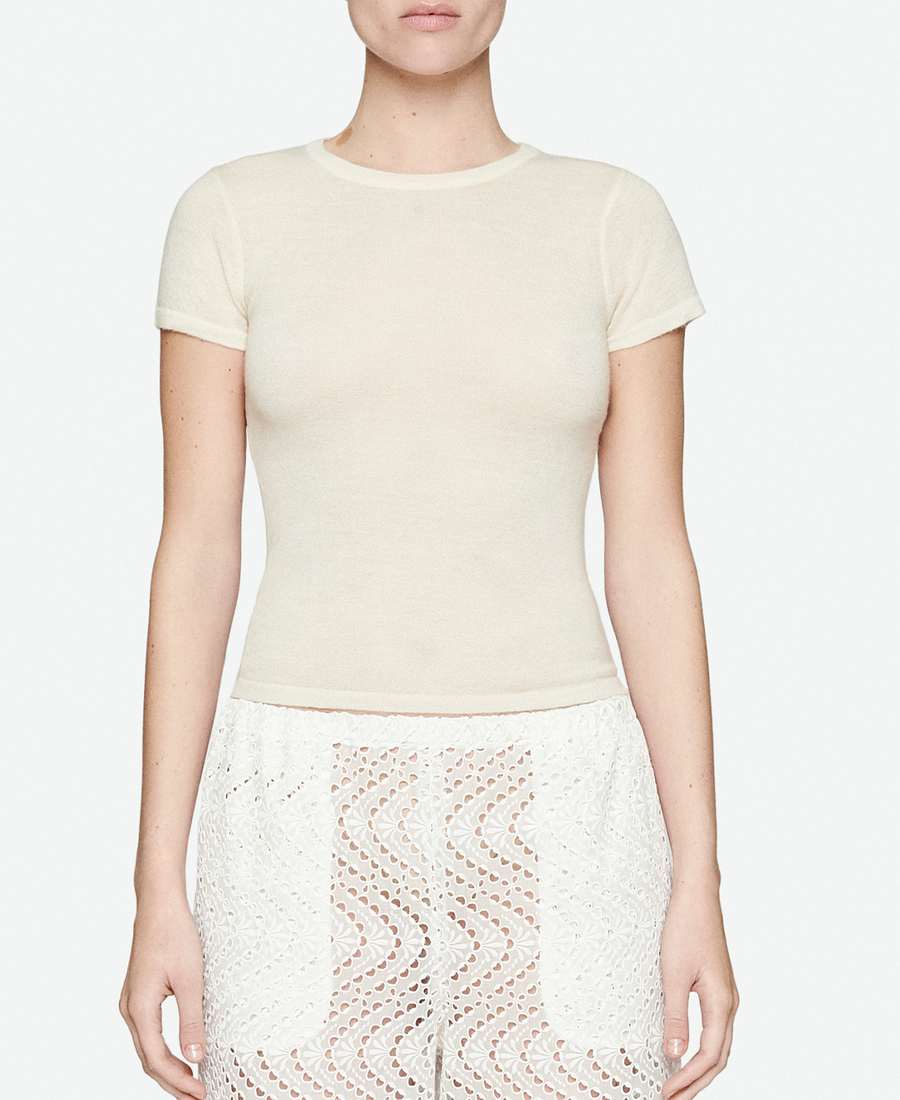 Cream silk and cashmere t-shirt