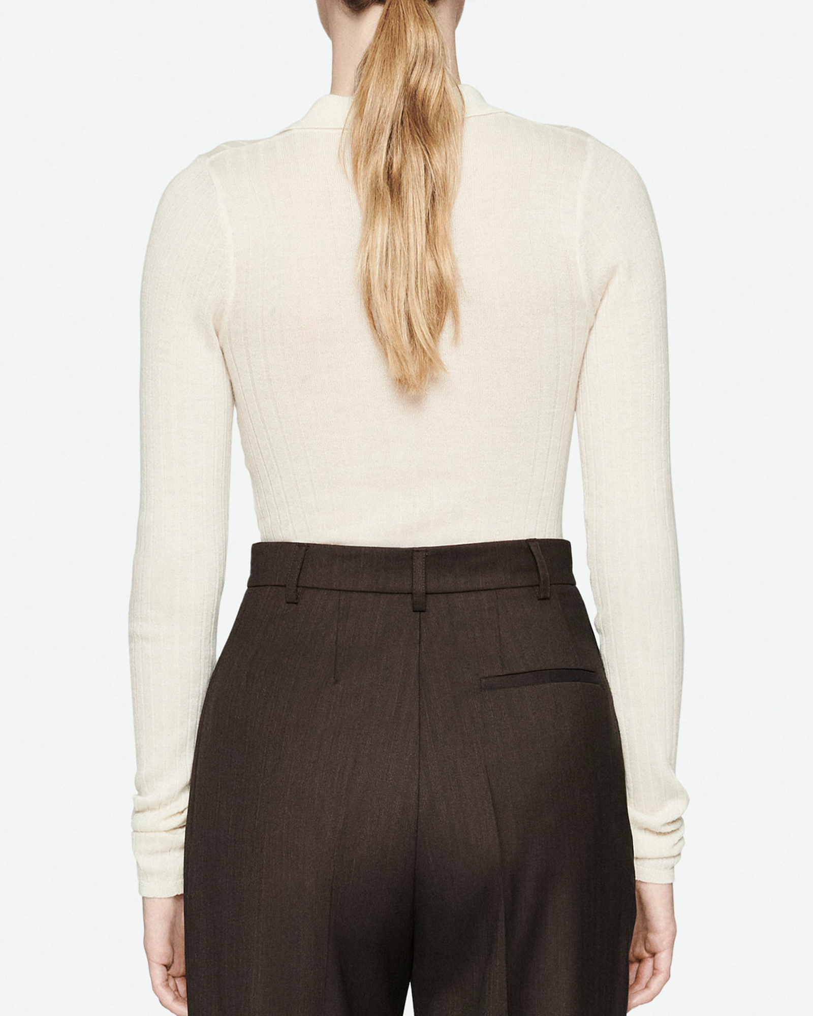 Cream Silk and Cashmere Ribbed Polo