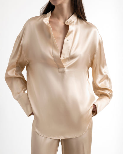 Night gown inspired liquid gold tunic