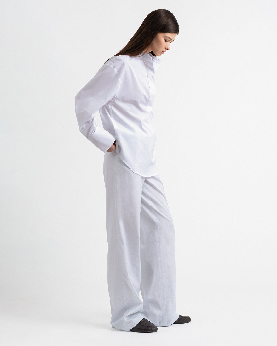 Relaxed silk and cotton striped pants