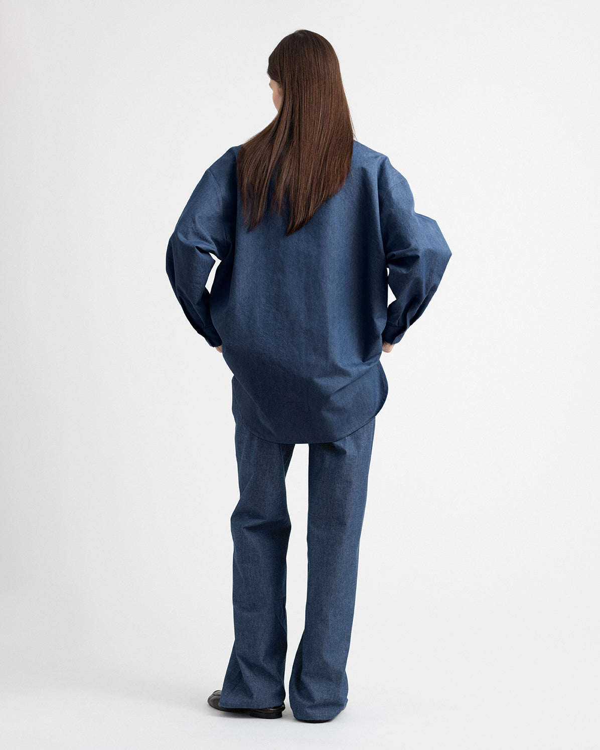 Chambray cotton five pocket pants