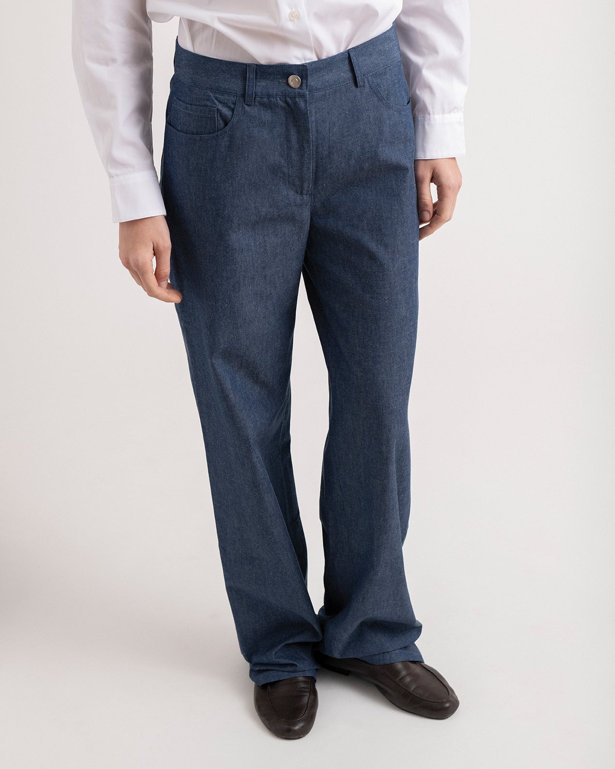 Chambray cotton five pocket pants