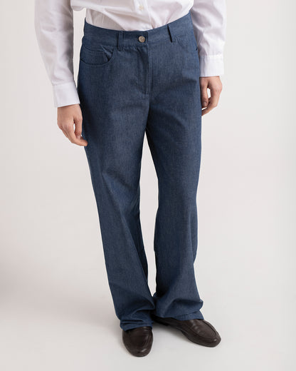 Chambray cotton five pocket pants