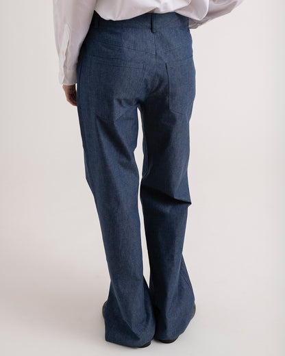 Chambray cotton five pocket pants