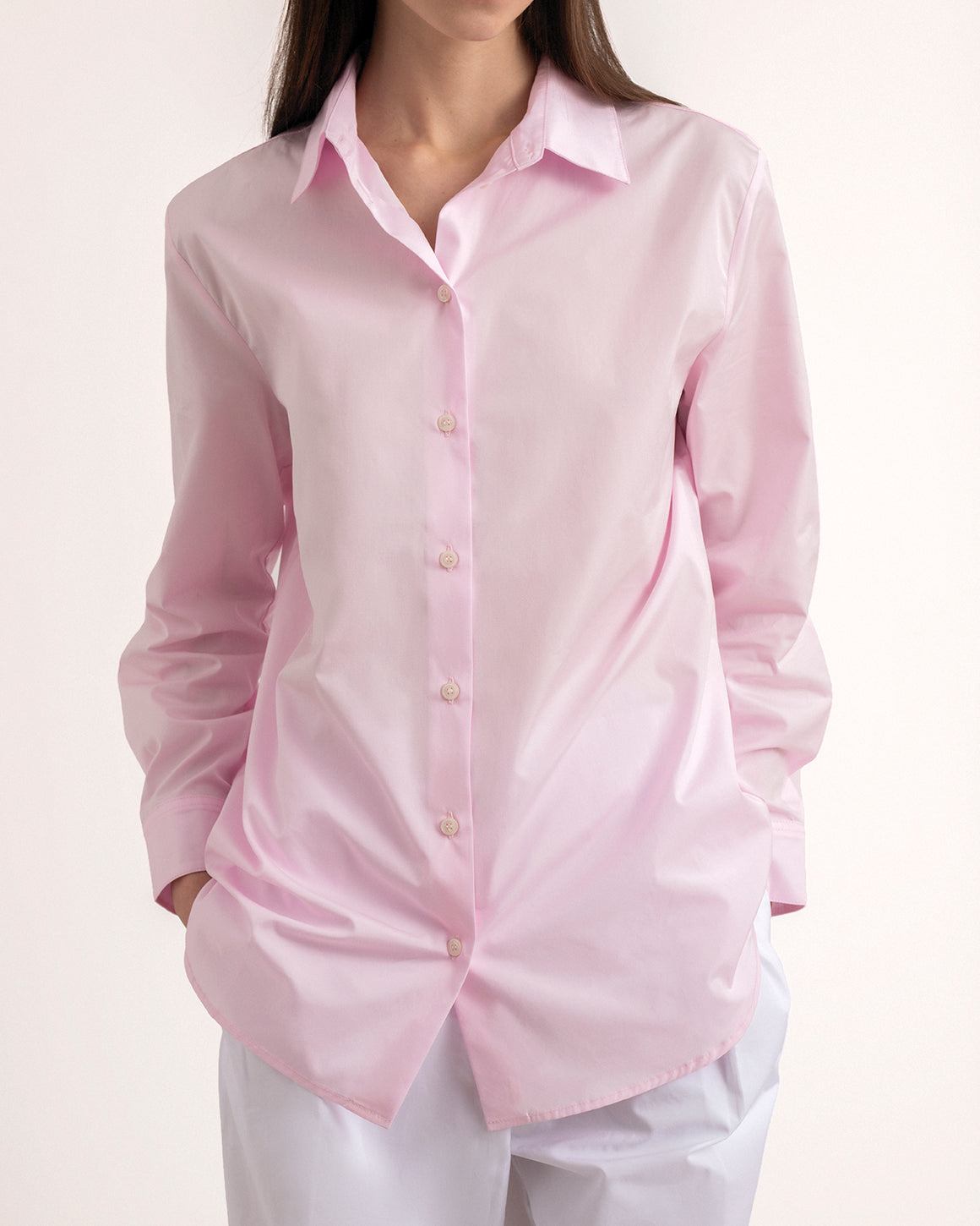 Straight shirt in pale pink popeline