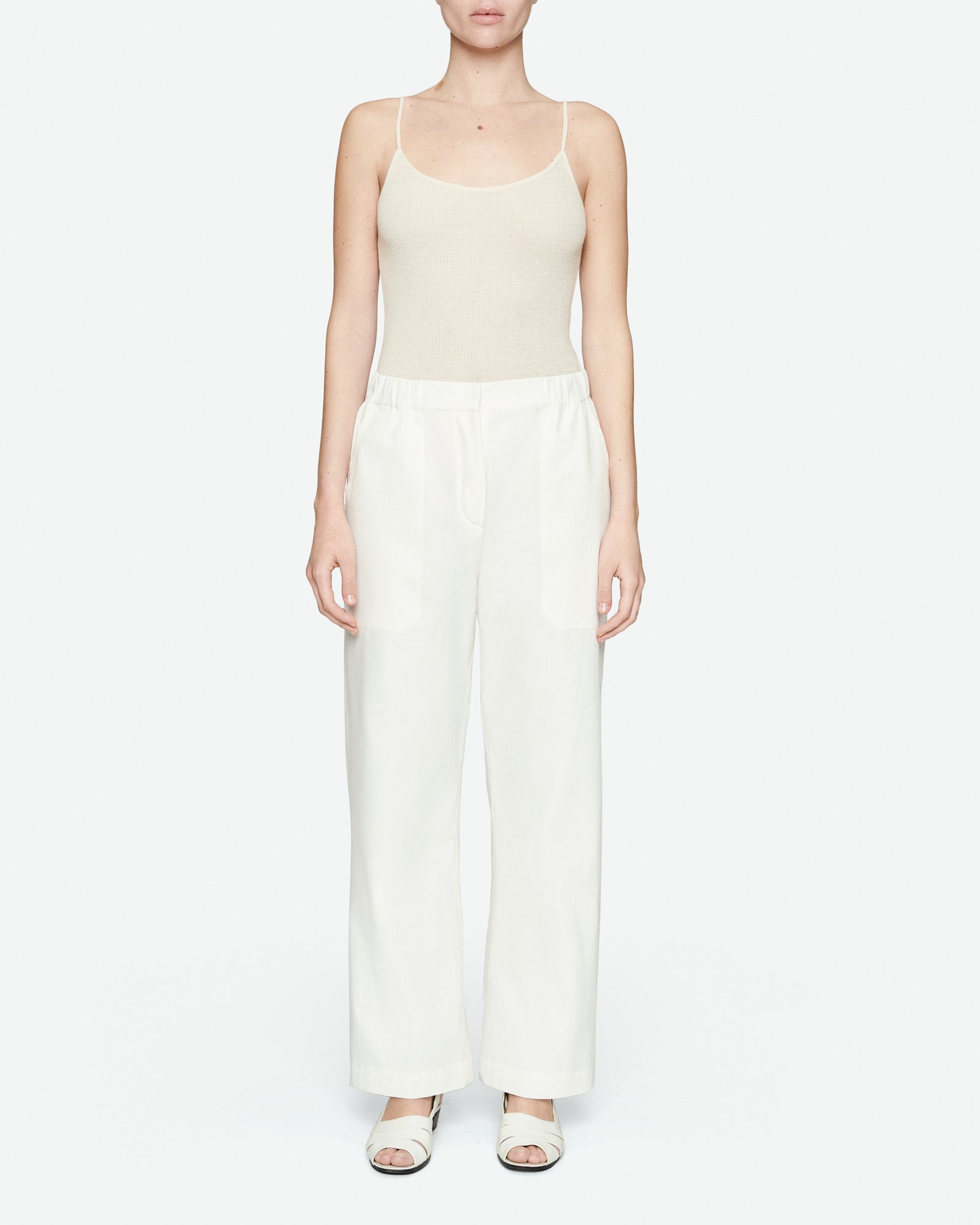 Ecru poplin herringbone cargo pants