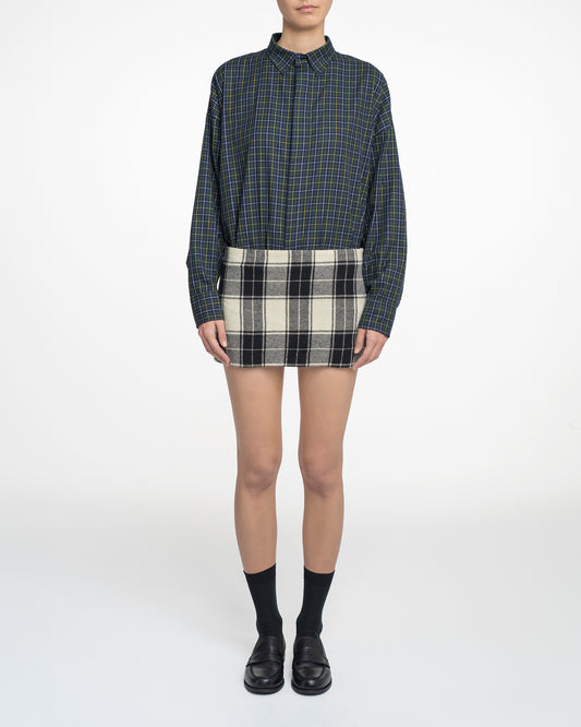 Wool Drape Tartan Micro Skirt in Black and White