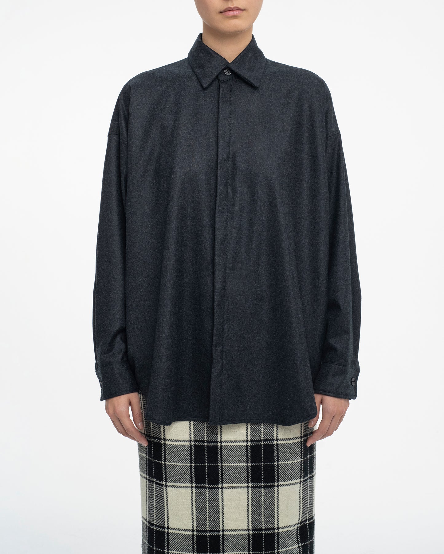 Oversized Wool Flannel Shirt in Dark Grey