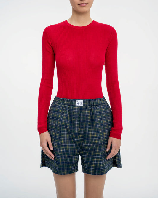 Second-Skin Ribbed Silk and Cashmere Long-Sleeve Top in Red