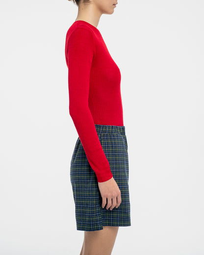 Second-Skin Ribbed Silk and Cashmere Long-Sleeve Top in Red