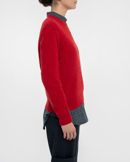 Lightweight Fitted Cashmere Cable Knit Jumper in Red