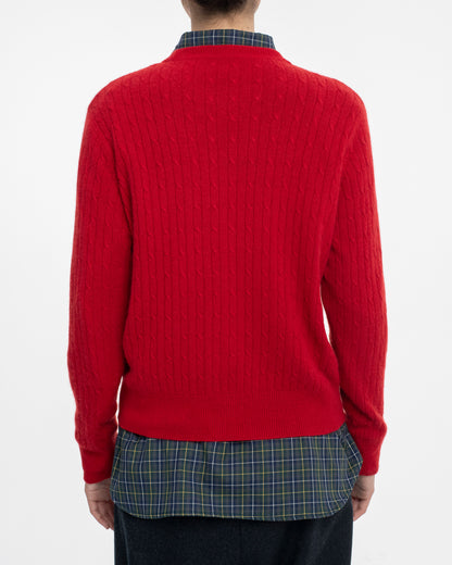 Lightweight Fitted Cashmere Cable Knit Jumper in Red