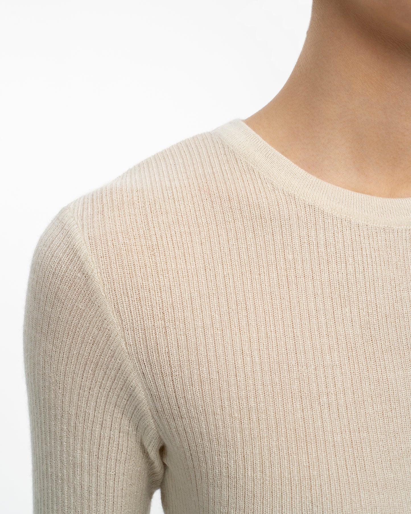 Second-Skin Ribbed Silk and Cashmere Long-Sleeve Top in Cream