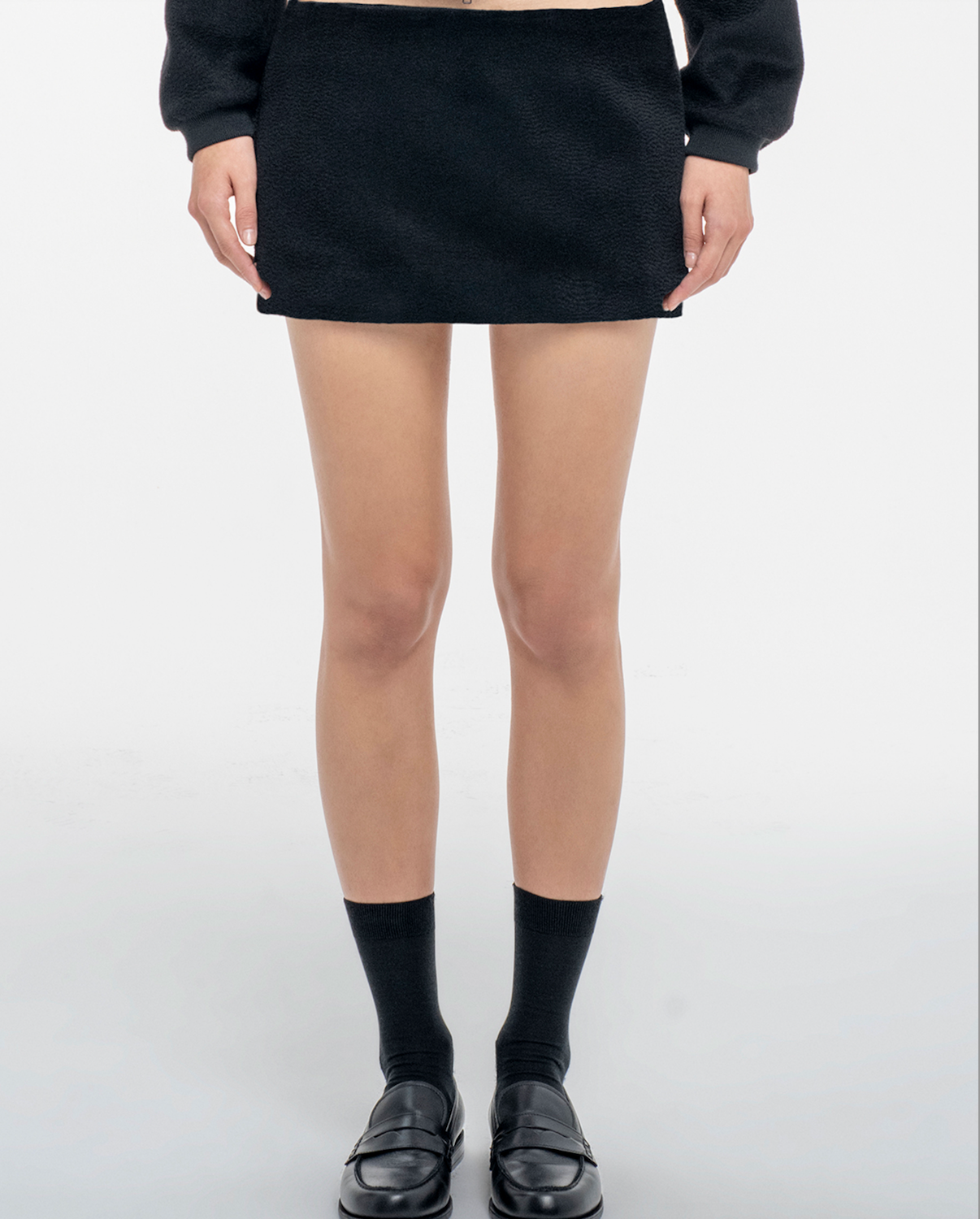 Micro Skirt in Black Camel Short Hair Drape